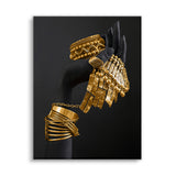 Schwarze rechte Hand mit Goldschmuck, Wandbild ohne Rahmen