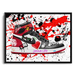 Nike Air Jordan rot schwarz Leinwandbild mit schwarzem Rahmen