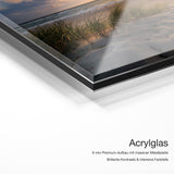 Baltic Sunset – Qualitätsdetail Acrylglas: 6 mm Premium-Aufbau mit massiver Metallplatte, brillante Kontraste und intensive Farbtiefe
