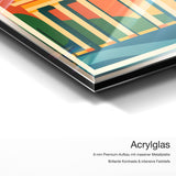 Bauhaus Berlin – Acrylglas Qualitätsdetail mit 6 mm Premium-Aufbau, massiver Metallplatte und intensiver Farbtiefe