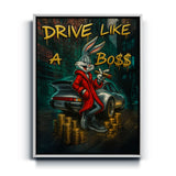 Bugs Bunny als Boss im Porsche – Bugs Boss Porsche Premium Wandbild