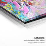 Bunny – Qualitätsdetail Acrylglas: 6 mm Premium-Aufbau mit massiver Metallplatte, brillante Kontraste und intensive Farbtiefe