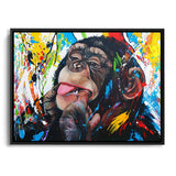 Affe streckt seine Zunge raus Wandbild mit Bilderrahmen