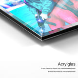 Criminal Bunny – Acrylglas Qualitätsdetail mit 6 mm Premium-Aufbau, massiver Metallplatte und intensiver Farbtiefe
