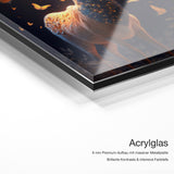 Deer with Butterflies – Acrylglas Qualitätsdetail mit 6 mm Premium-Aufbau, massiver Metallplatte und intensiver Farbtiefe
