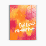 „Dein Lächeln verändert Räume“ – farbenfrohes abstraktes Wandbild auf Acrylglas, Vorderansicht