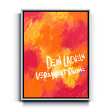 Abstraktes Aquarell-Wandbild „Dein Lächeln verändert Räume“ auf Leinwand mit weißem Rahmen
