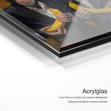 Dressed Banana Monkey – Acrylglas Qualitätsdetail mit 6 mm Premium-Aufbau, massiver Metallplatte und intensiver Farbtiefe