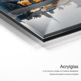 Dubai Lamborghini – Acrylglas Qualitätsdetail mit 6 mm Premium-Aufbau, massiver Metallplatte und intensiver Farbtiefe