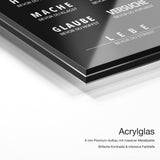 Erfolgsregeln – Acrylglas Qualitätsdetail mit 6 mm Premium-Aufbau, massiver Metallplatte und intensiver Farbtiefe