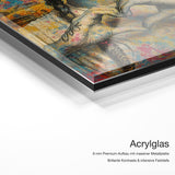 Fashion Lifestyle – Acrylglas Qualitätsdetail mit 6 mm Premium-Aufbau, massiver Metallplatte und intensiver Farbtiefe