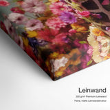 Giraffe Flowers – Leinwand Qualitätsdetail mit 300 g/m² Premium-Leinwand und feiner, matter Leinwandstruktur