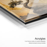 Gold Bonsai – Acrylglas Qualitätsdetail mit 6 mm Premium-Aufbau, massiver Metallplatte und intensiver Farbtiefe
