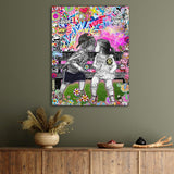 Leinwandbild 2 küssende Kinder Popart