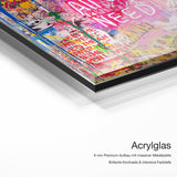 Love is all we need – Acrylglas Qualitätsdetail mit 6 mm Premium-Aufbau, massiver Metallplatte und intensiver Farbtiefe