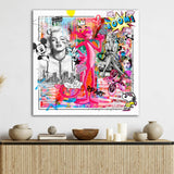 Knalliges Popart Wandbild mit Disney, Marylin Monroe und rosa roter Panther