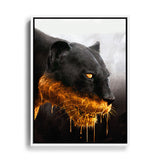 Wandbild mit schwarzem Rahmen schwarzer Panther mit goldenem Blut im Maul