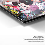Don't Panic – Acrylglas Qualitätsdetail mit 6 mm Premium-Aufbau, massiver Metallplatte und intensiver Farbtiefe
