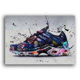 Nike Air Max in Blau mit Graffiti bemalt – Air Max 2 Wandbild auf Leinwand