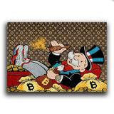 reicher Mann raucht Zigarre und hat viele Bitcoins