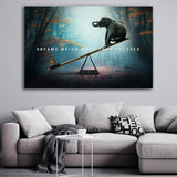 Mystischer Wald mit einem Elefanten und Schmetterling auf einer Wippe