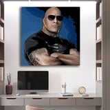 Leinwand Portrait von Dwanye Johnson The Rock mit Sonnenbrille im PopArt Style
