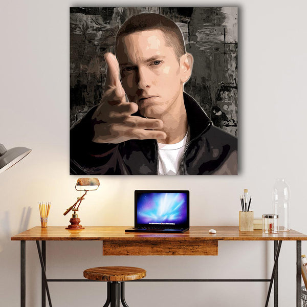 Portrait von Eminem im PopArt Style mit Kreuz Halskette