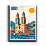 Bauhaus Wandbild Grossmünster Zürich auf Leinwand – Frontansicht