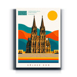 Bauhaus-Wandbild Kölner Dom im geometrischen Reiseplakat-Stil auf Leinwand
