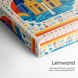 Eckansicht Leinwand Bauhaus Nikolaikirche Leipzig in kräftigen Bauhaus-Farben