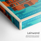 Eckansicht Leinwand Bauhaus Holstentor Lübeck in Ziegelrot und Türkistönen