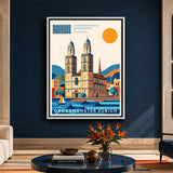 Bauhaus Wandbild Grossmünster Zürich im Wohnzimmer
