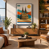 Bauhaus Kölner Dom Wandbild im Wohnzimmer über dem Sofa