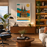 Bauhaus Kölner Dom Wandbild im modernen Wohnzimmer