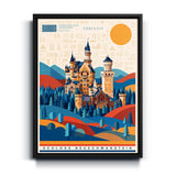 Bauhaus Wandbild Schloss Neuschwanstein auf Leinwand mit mattschwarzem Rahmen