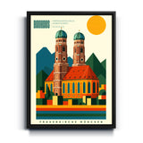 Bauhaus Wandbild Frauenkirche München auf Leinwand mit mattschwarzem Rahmen