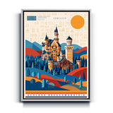 Bauhaus Wandbild Schloss Neuschwanstein auf Leinwand mit weißem Rahmen
