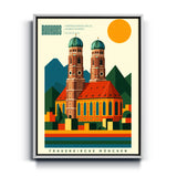 Bauhaus Wandbild Frauenkirche München auf Leinwand mit weißem Rahmen