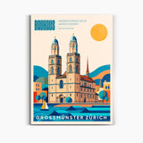 Bauhaus Wandbild Grossmünster Zürich auf Acrylglas – Frontansicht