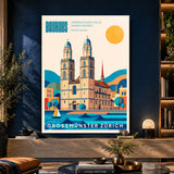 Bauhaus Wandbild Grossmünster Zürich auf Acrylglas im Interieur