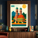 Bauhaus Wandbild Frauenkirche München auf Acrylglas im Interieur