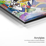Angry Donald – Qualitätsdetail Acrylglas: 6 mm Premium-Aufbau mit massiver Metallplatte, brillante Kontraste und intensive Farbtiefe