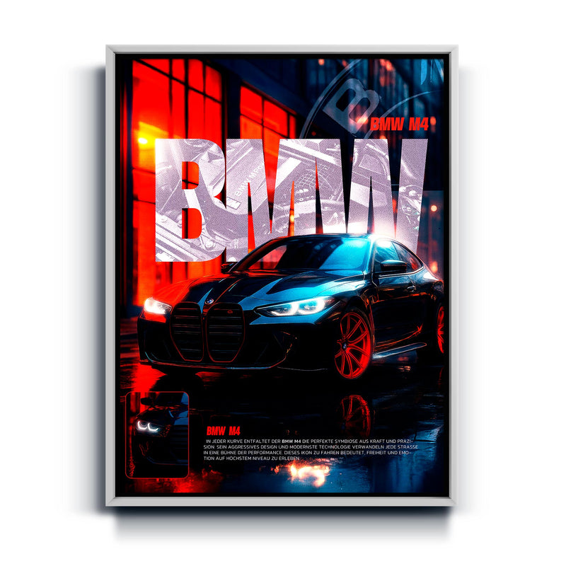 BMW M4 Wandbild bei Nacht im urbanen Stil