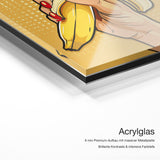 Banana Time – Qualitätsdetail Acrylglas: 6 mm Premium-Aufbau mit massiver Metallplatte, brillante Kontraste und intensive Farbtiefe