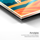 Bauhaus Austria – Qualitätsdetail Acrylglas: 6 mm Premium-Aufbau mit massiver Metallplatte, brillante Kontraste und intensive Farbtiefe