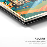 Bauhaus London – Qualitätsdetail Acrylglas: 6 mm Premium-Aufbau mit massiver Metallplatte, brillante Kontraste und intensive Farbtiefe