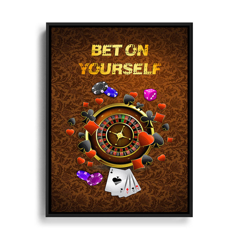 Wandbild mit Rahmen Poker, Roulette und Spielwürfel