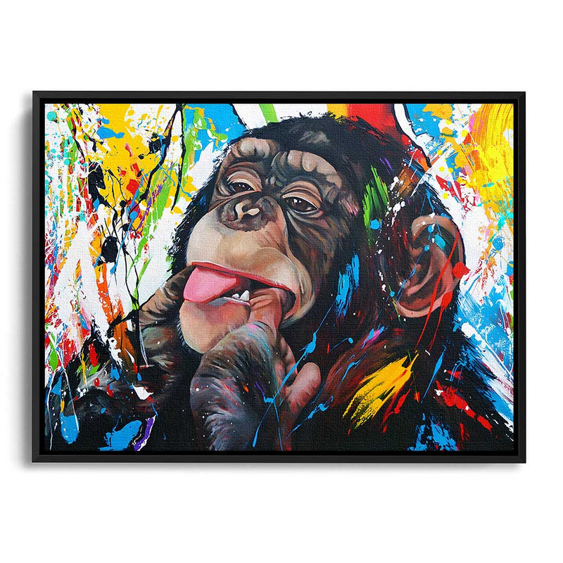 Affe streckt seine Zunge raus Wandbild mit Bilderrahmen