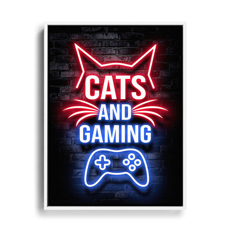 Rot Blaues Gaming Design Cats and Gaming mit weißem Rahmen