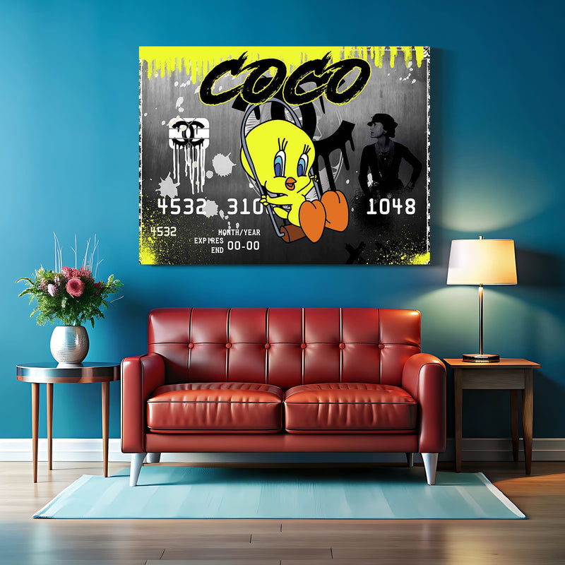 Coco Chanel mit Comic Tweety Wandbild